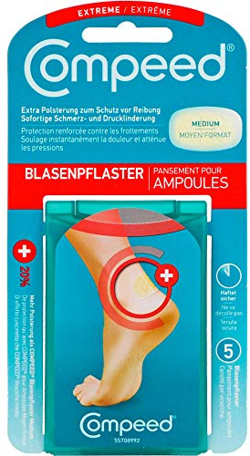 Compeed Blasenpflaster Extreme – Hydrokolloid-Pflaster für extra starken Schutz bei Blasen an den Fersen, 5 Pflaster