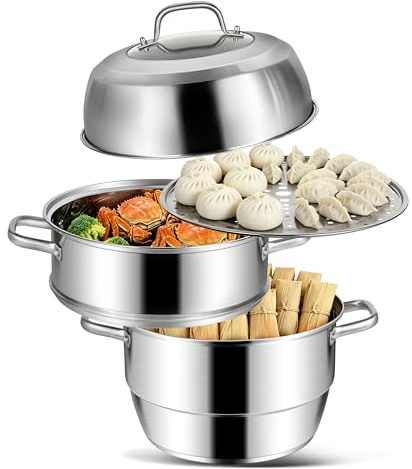 VENTION Dampfgarer Topf Induktion, Kartoffeldämpfer 28 cm, Dampfgarer Kochtopf Edelstahl 3 Etagen, Dampfgartopf, Couscous Topf 7,7L