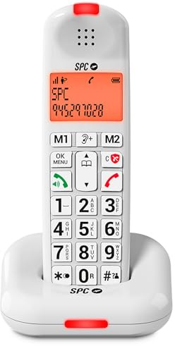 SPC Comfort Kairo - Schnurloses Telefon für Senioren mit großen Tasten, verstärktem Ton, hörgerätekompatibel, Anrufsperre, Lichtsignal und 2 Direktspeichern – Weiß