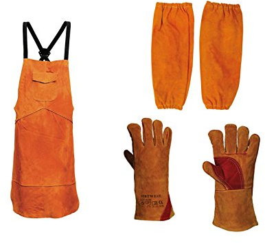 Premium Set Welding/Welder includes Welding Apron Made From Cow Grain Sleeves/Gauntlets/Fully Welted with DupontTM Kevlar® Stitching