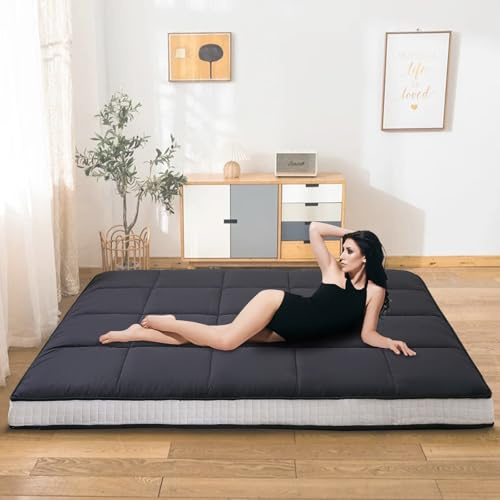 Ytaoeo Futon Matratze 140x200x10cm klappmatratze (Schwarz, Full-Matratze) | 10cm Dicke, Japanische Bodenmatratze, faltbare matratze, Atmungsaktive Bodenliege, Gästebett für Camping Couch