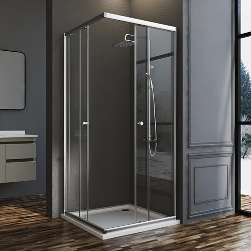 Goezes Duschkabine 80x80cm Eckeinstieg Duschwand mit Schiebetür | 6mm ESG Gehärtetes Glas, Dusche mit Doppel Schiebetüren Duschabtrennung, Eckdusche Höhe 185cm, LINKS & RECHTS MONTIERBAR