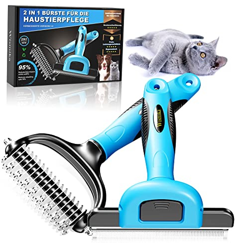 Katzenbürste, Hundebürste, 2in1 Unterwollbürste für Mittel & Langhaar | Professionelle Hundebürste Unterwolle oder Unterfellbürste katze | Edelstahl hundekamm- Für Mittelgroße bis große Katzen & Hunde