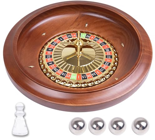 Extguds 16 Zoll Holzrouletterad, handgefertigtes Roulette im Casino-Stil aus Massivholz mit 4 Metall-Roulettekugeln für Erwachsene, Premium-Geschenk für den Spieleabend