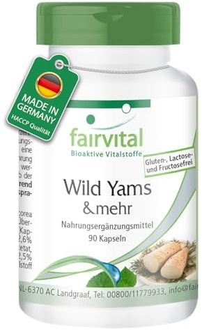 fairvital Wild Yams Kapseln, Wechseljahre Komplex, 90 Kapseln, schluckfreundlich, mit Vitamin C & E, Beta Carotin, Zink, Selen, qualitätsgeprüft und hochdosiert, 100% vegan, Made in Germany