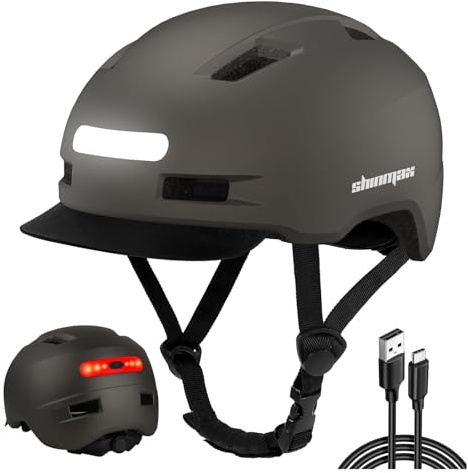 Shinmax Fahrradhelm Herren Damen, Helm Fahrrad mit USB Licht 5 Modi Fahrradhelm mit Visier, Mountainbike Helm Rennradhelm Erwachsen für Scooter Urban Pendler Gray M