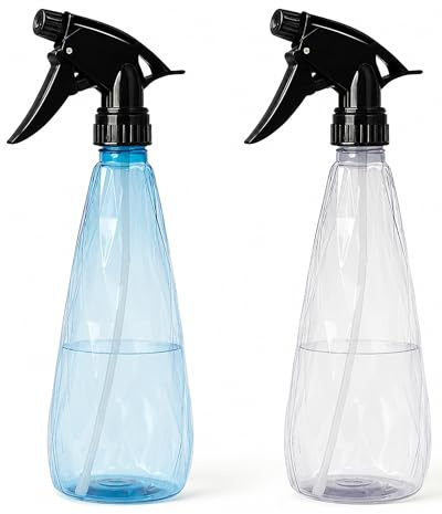 KEPLIN–Wassersprühflaschen (2er-Pack) 600 ml–Einstellbare Düse für Sprühnebel und Strahl | Wiederverwendbar und nachfüllbar | Ideal für die Reinigung von Küche und Bad (blau und transparent)