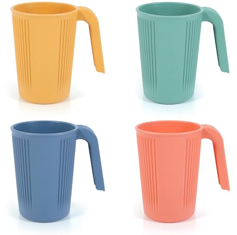 milaosk 4er Unbreakable Trinkbecher mit Henkel Kunststoffbecher Mehrweg | Plastikbecher Camping Tassen Wiederverwendbar Bechersets Kinder und Erwachsene BPA-Frei,Mikrowellen- & Spülmaschinenfest