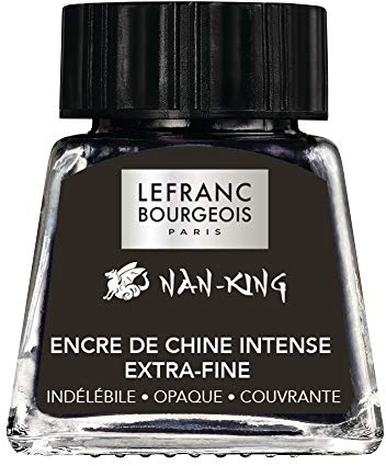 Lefranc Bourgeois 301321 Nan King Kalligrafie - und Zeichentusche, pigmentierte Tusche, hohe Farbbrillanz, Leuchtkraft für feinste Zeichnungen, Kalligrafie & Skizzen, 14ml Flasche - Schwarz