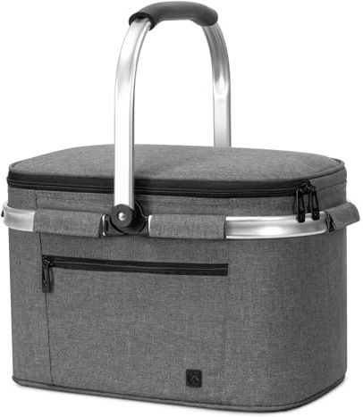 ALLCAMP Faltbar Isoliert Kühltasche - Einkaufskorb Thermo Mit Deckel, Abnehmbarer Picknickkorb 2 Personen, Aluminiumrahmen Kühlkorb, Verdicken Thermokorb