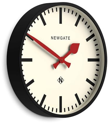 NEWGATE® Universal Wanduhr | Große Moderne Bahnhofsuhr | 43cm | Schwarz | Tiefes Metallgehäuse | Vintage-inspiriertes Markierungszifferblatt | Mid-Century-Stil für Küche, Wohnzimmer oder Büro