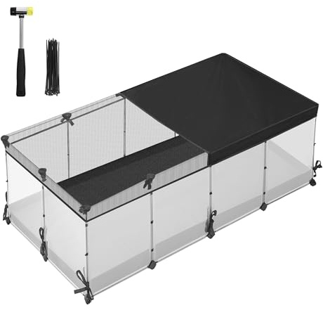 SONGMICS Kleintiergehege, halbtransparente Platten, atmungsaktiv, wasserresistentes Gewebe unten, Kaninchenstall innen, Meerschweinchen Käfig, Frettchen, 144 x 74 x 47 cm, wolkenweiß LPC015W01