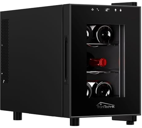 Tronitechnik® Weinkühlschrank Montpellier, Minibar, Mini-Kühlschrank, Getränkekühlschrank 17 Liter, 6 Flaschen, Weinkühler mit LED Licht & Einschübe freistehend