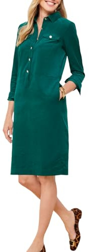Cordkleid für Damen, langärmelig, Etuikleid, Knopfleiste, V-Ausschnitt, Midikleid