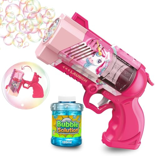 Blubbel Seifenblasenpistole, LED Seifenblasenmaschine, 80ml Seifenblasenflüssigkeit Tank, Seifenblasen Pistole, Blasen Kanone, Luftblasen Bazooka Bubble Gun, Geschenke für Kinder, Hochzeit