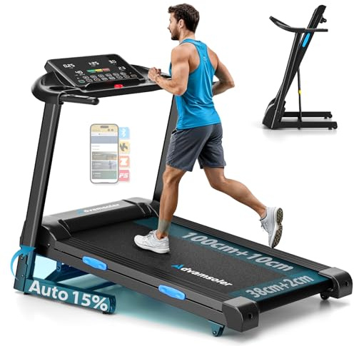 Advamsoler Laufband Für Zuhause mit Automatischer Neigung 15% | Walking Pad Klappbar 14KM/H, 3,0-PS-Motor, 12 Voreingestellte Programme und Fitness App, Fitnessgeräte Belastung 160Kg