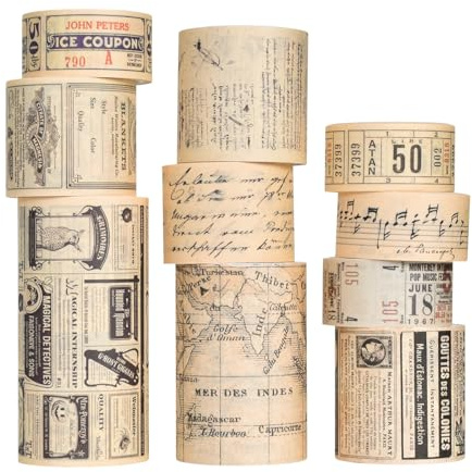 Marjoramy 10 Rollen Vintage Washi-Tape Satz,Jahrgang Abdeckband,Washi Masking Tape Dekorative Klebeband,Nostalgischer Stil Dekor-Aufkleber,für Scrapbooking DIY Handwerk Bastelzubehör (Gesamt 30m)