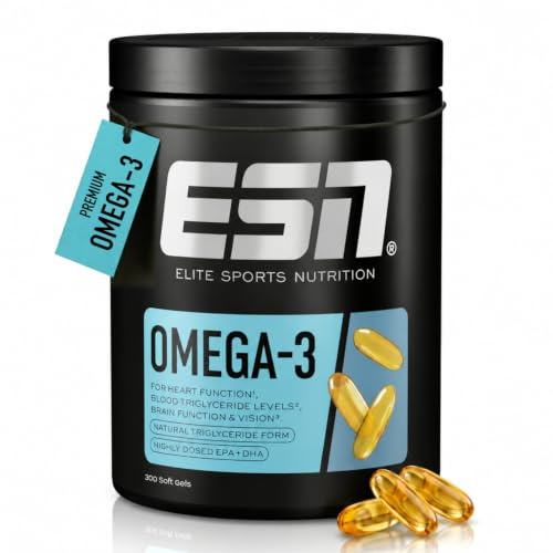 ESN Omega-3, 300 Kapseln, hochdosiertes EPA & DHA, 1200 mg EPA & 900 mg DHA pro Portion - made in Germany