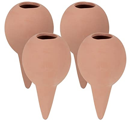 Relaxdays Tonkegel Bewässerung, 4er Set, Gießkugel für Zimmerpflanzen und Balkonkästen, H x D: 11,5 x 6 cm, terrakotta