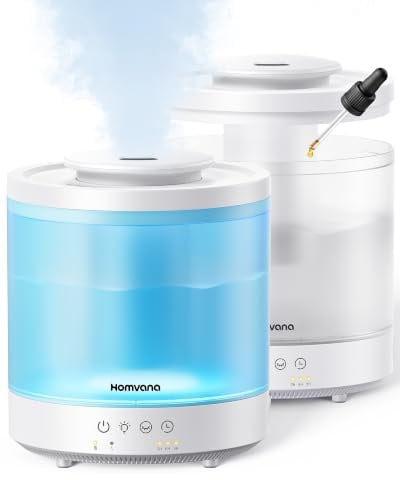 Homvana Luftbefeuchter Schlafzimmer Top-Fill, 28dB, 1.5L, 2er-Pack | Cool Mist Kühlnebel Klein Luftbefeuchter Baby, Aroma Diffuser ätherische öle, Aromatherapie, Ultraschall Vernebler