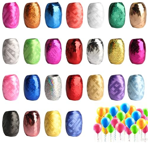 25 Rollen Geschenkband Set,10 m je Rolle Geschenkbänder Bunte Dekoration Geschenkband Kräuselband Ringelband Set, für Hochzeit Party Festival Geschenke Schleifenbänder Luftballon Band Ballonband