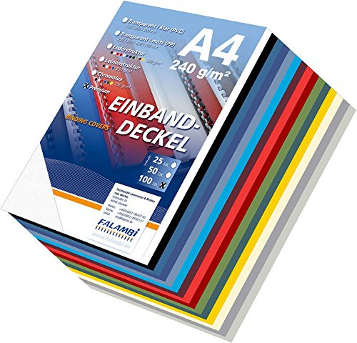 100 Einbanddeckel Falambi/PREMIUM 240 - mix, Sortiment 10 Farben, Rückenkartons in Lederstruktur für Bindemaschine, Farbmix