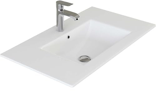 VILSTEIN® Keramik Waschbecken Eckig [80CM] - Aufsatz - & Einbauwaschbecken für Badezimmer & Gäste WC - Einbauwaschbecken Bad - Waschbecken Einsatz - Handwaschbecken für Waschtisch - Bathroom Sink