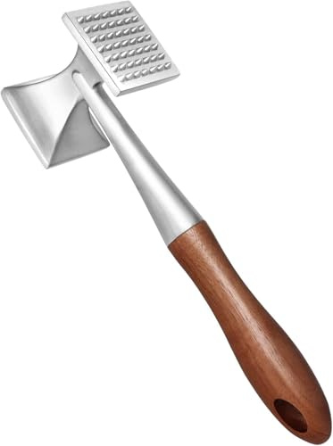 Asdirne Fleischklopfer, Schwer Belastbar Fleischhammer, Steakhammer mit Holzgriff und Lebensmittelechter Zinklegierung, 2 in 1 Fleischklopfer, 26 CM
