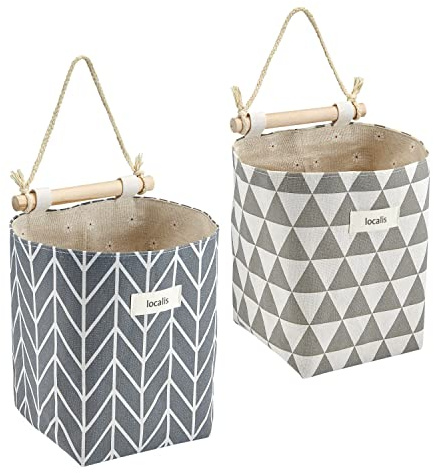 LOCALIS Hängeaufbewahrung - 2er Set - Stoff, mit Innenfutter - 14 x 14 x 19 cm (LxBxH) - Hängeorganizer, Wandorganizer - ideal für Home Office, Bad, Diele, Kinderzimmer