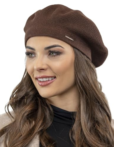 VIVISENCE Damen Baskenmütze Eleganter Wintermütze Warm Und Gemütlich Kopfbedeckung An Winter Und Herbst Warm Dick Strickmütze, Klassisch Mütze Für Frauen Modell 7005