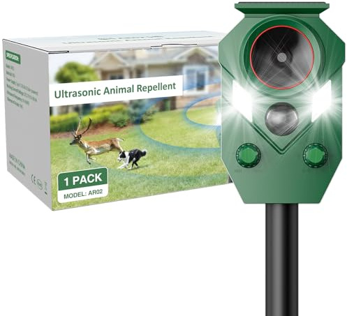 Katzenschreck für Garten, Katzenschreck Ultraschall, Solar Tiervertreiber Garten, Wasserdicht mit IP65&PIR-Bewegungssensor und Blinklicht, Wirksam Gegen Katzen,Hunde,Fuchs,Vogel,Rehe,Tauben,Waschbären