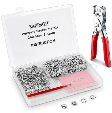 KAXIMON 200 Sets Druckknöpfe ohne Nähen, 9,5 mm Druckknopf Set mit Zange, Druckknöpfe für Bettwäsche Kinderkleidung Nähen Handwerk Handgefertigt Kleidung Reparaturen DIY Kleidung