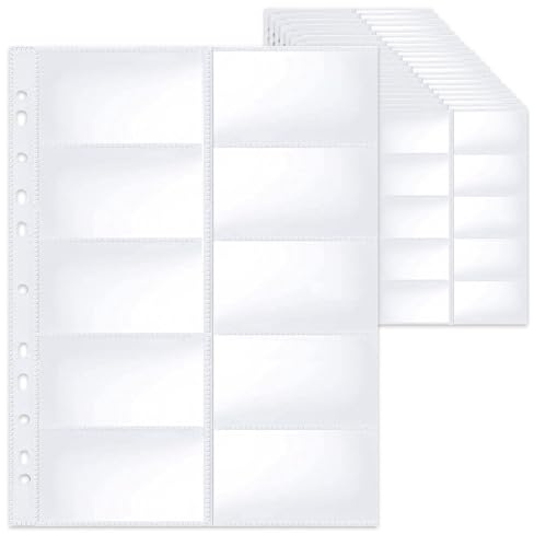 20 Pack 104 * 59mm Transparente Visitenkartenhülle A4, für 200 Karten | Visitenkartenhülle A4 mit 10 Fächern, Transparente Postkartenhüllen, Visitenkartenblätter mit 11 Löchern Postkartenhüllen