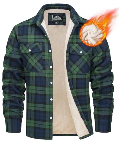 MAGCOMSEN Herren Winterjacke Hemd Gefüttert Hemdjacke Thermo Karierts Freizeithemd mit Multi Taschen Baumwolle Warme Holzfällerhemd