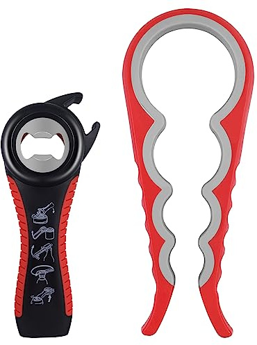 Fousenuk 2 Stück Flaschenöffner für Senioren, Dosenöffner mit Verschluss, 5-in-1 Deckelöffner & 4-in-1Glasöffner Schraubdeckelöffner, Drehverschlussöffner Hilfe Schwache Hände Arthritis, FAO018