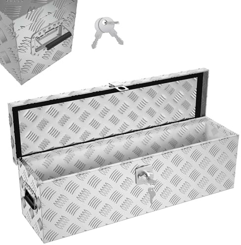 Froadp Aluminium Kiste mit Deckel, 800x220x225 mm Alubox Werkzeugkiste abschließbar, wasserdichte Alu Transportbox für Werkzeuge, Camping & Aufbewahrung (Silber)