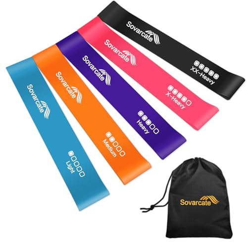 SOVARCATE Fitnessbänder [5er Set] 5 Stufen Naturlatex Elastic Resistance Bands Widerstandsbänder Gymnastikband Gummiband Sport Trainingsbänder Fitness Home Gym Pilates Yoga - mit Tragetasche