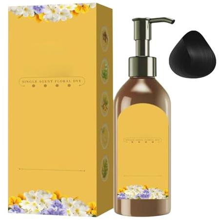 Haarfärbe-Shampoo für dunkles Haar, pflanzliche Färbung in Einzeldosierung, Blumenmuster, Haarfärbemittel in einer Einzeldosis | schnelle Haarfärbung für Herren, Farbshampoo für Frauen, H