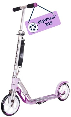 HUDORA BigWheel Scooter 205 - Stabiler Aluminium-Roller - Höhenverstellbarer & zusammenklappbarer Cityroller - Kinder- & Erwachsenenroller für bis zu 100kg - Tretroller mit Ständer