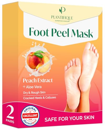 Plantifique Fußmaske - Hornhaut Socken - 2 Paar Pfirsich Fussmaske Hornhautentferner Socken - Hornhaut entfernen fuß - Foot Peel Mask Fußpeeling - Fußpflege Geschenke