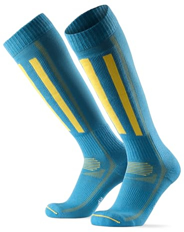 DANISH ENDURANCE Merino Skisocken (1|2 Paar), Thermosocken, Kniestrümpfe, Unisex für Damen, Herren, Kinder, Blau/Gelb, 39-42