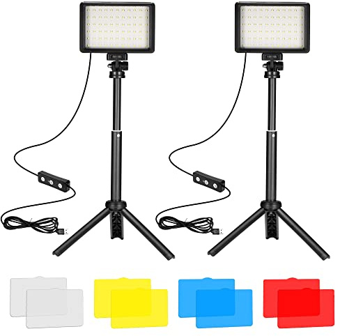 Ci-Fotto LED Video Licht 2-Pack die Fotografie, Dimmbare 5600K USB LED-Videoleuchte Ministativ und Farbfiltern für Fotostudios, Farbfiltern für Kleinwinkelaufnahmen, Videoaufzeichnung, Game-Streaming