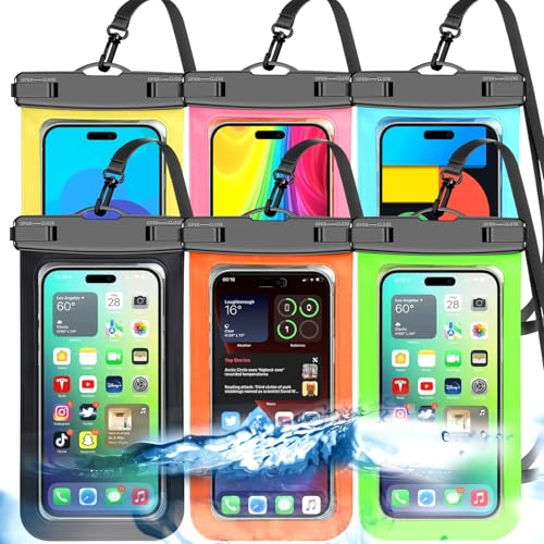 6 Stück Mehrfarbige Allgemein wasserdichte Handy Tasche,wasserdichte Handy hülle Trocken Sack (Schutz Stufe: IP68) Outdoor-Sport für Apple iPhone,Samsung und bis zu 7,5 Zoll (Mehrfarbig, 6 Stück)