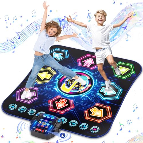 maysida 8-Tasten leuchtende & Bluetooth Tanzmatte für Kinder ab 3-12 Jahre, Musikmatte mit leuchtende Smiley-Box, 4 Spielmodi & 27 Level, Interaktive Tanzmatte Geschenk für Mädchen 4 5 6 7 8 Jahre