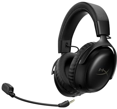 HyperX Cloud III S – Kabelloses Gaming-Headset, Multiplattform, 2,4 GHz, Bluetooth, Akkulaufzeit bis zu 120 Stunden, 2,4 GHz, 53-mm-Neigungstreiber, 10-mm-abnehmbares Mikrofon – Schwarz