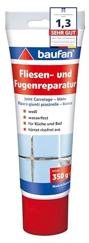 Baufan Fliesen- und Fugenreparatur Weiß 350g I Wasserfeste Spachtelmasse mit optimaler Haftung I Für Küche & Bad I Härtet rissefrei aus I Fugen-Mörtel