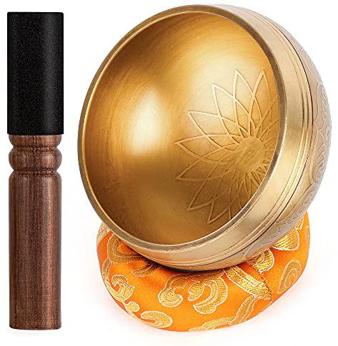 Tibetisches Klangschalen-Set – 100% handgehämmert in Nepal Klangschale für Meditation, Yoga, Chakra, Meditationszubehör, einzigartige Geschenke für Frauen, Männer (9.5 cm)