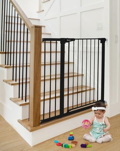 COMOMY Türschutzgitter Extra Hoch, 75-103cm Treppenschutzgitter ohne Bohren, Türgitter für Baby, Kinder, Hund und Katze, 91,5cm Hoch - Schwarz