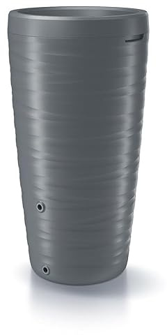 Regenwassertonne Regentonne Regenbehälter Regentank Regenfass Amphore 240L Welle-Disign 3D mit Wasserhahn (Grau)