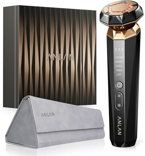 Anlan Anti-Aging-Gesichtsgerät, RF,5 Reinigungsmodi, feuchtigkeitsspendend, kalt, straffend, Lifting | Kopf aus Gold 18 K, für empfindliche Haut, Gesicht, Hals, Beine, mit Zubehör